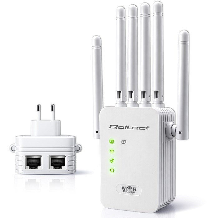 Qoltec 57068 WiFi 5 Signal Booster | Repeater | Access Point | AC1200 | 6 antennas | 2x RJ45 | 128MB