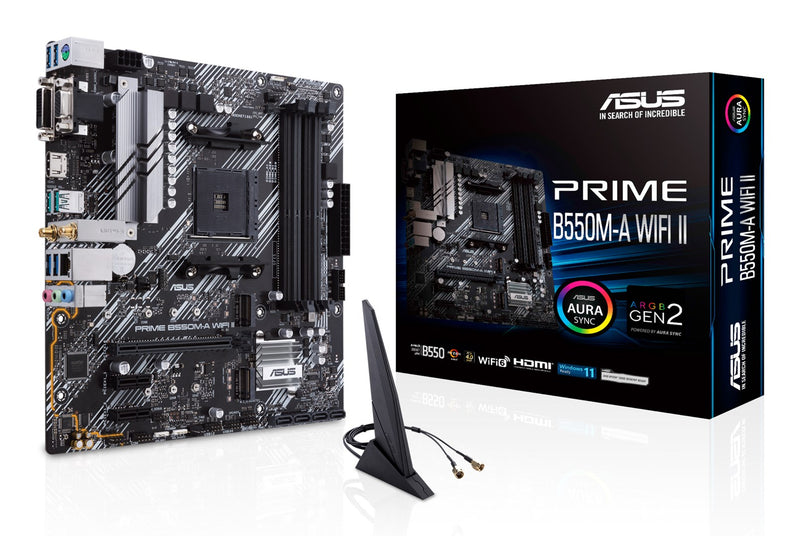 ASUS PRIME B550M-A WIFI II - Motherboard - micro ATX - Socket AM4 - AMD B550 Chipset - USB 3.2 Gen 1, USB 3.2 Gen 2 - Gigabit LAN, Wi-Fi 6, Bluetooth