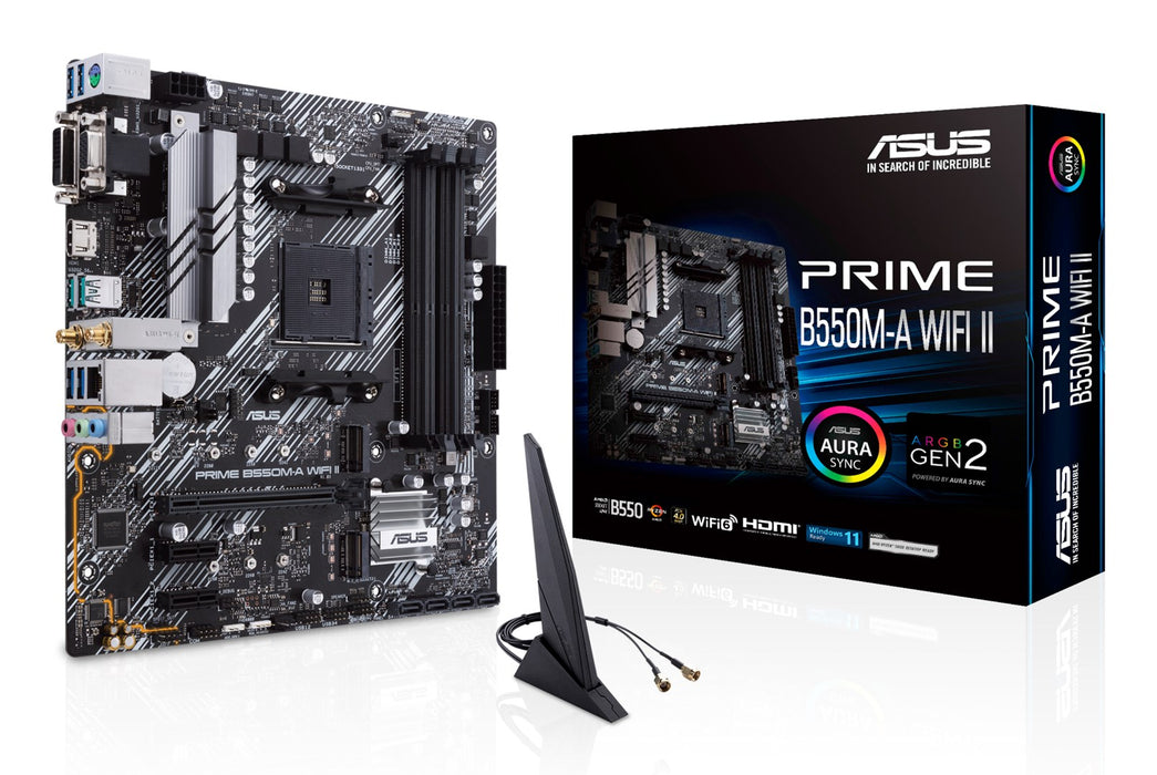 ASUS PRIME B550M-A WIFI II - Motherboard - micro ATX - Socket AM4 - AMD B550 Chipset - USB 3.2 Gen 1, USB 3.2 Gen 2 - Gigabit LAN, Wi-Fi 6, Bluetooth