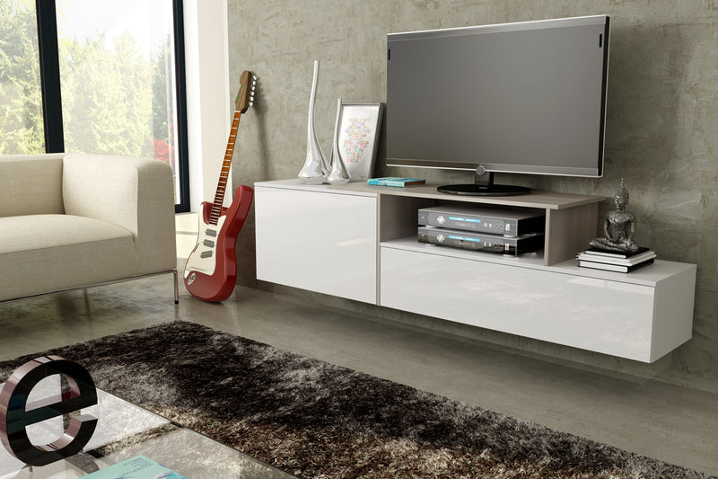 Cama TV-Schrank SIGMA 3 180 weiß/weiß Hochglanz + Sonoma Eiche