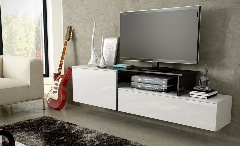 Meuble TV Cama SIGMA 3 180 blanc/blanc brillant + noir