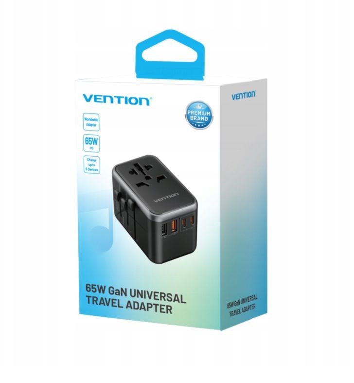 Adaptateur et chargeur de voyage GaN Vention 65W 2x USB-A 2x USB-C