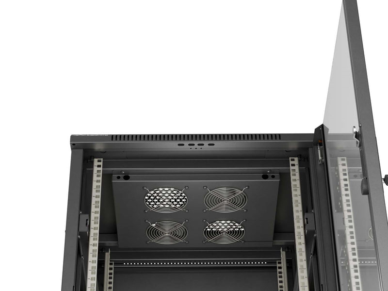 19" 18U 600 × 600 BLACK FLOOR-STANDING RACK CABINET WITH GLASS DOOR, LANBERG (FLAT PACK)