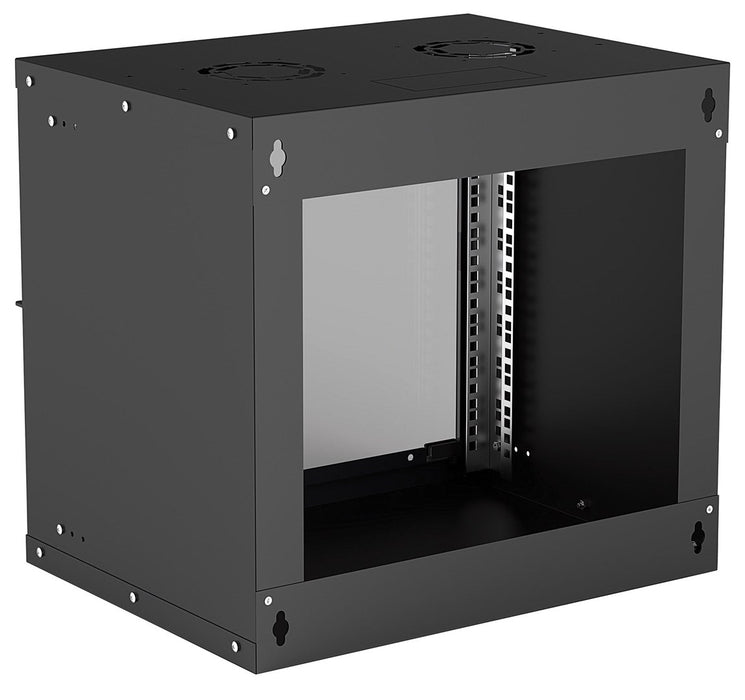 Intellinet 19" Network Cabinet - Wall Mount (Basic), 9U, 400mm Deep, Black, Flatpack, Max 50kg, Usable Depth 340mm, Glass Door, Rack, Parts for wall i