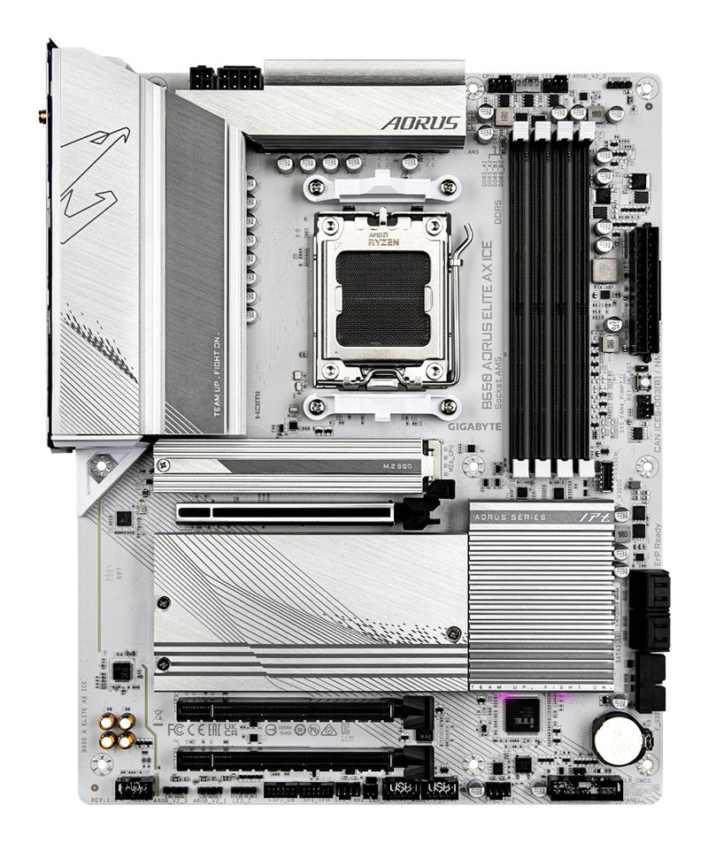 Carte mère GIGABYTE B650 AORUS ELITE AX ICE - Prend en charge les processeurs AMD Ryzen 9000, VRM numérique 12+2+2 phases, jusqu'à 8000 MHz DDR5 (OC), 1xPCIe 5.0 + 2xPCIe 4