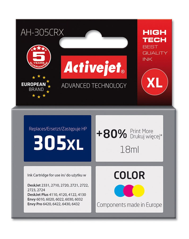 Activejet AH-305CRX Encre (remplacement pour HP 305XL 3YM63AE ; Premium ; 18 ml ; couleurs cyan, magenta, jaune)