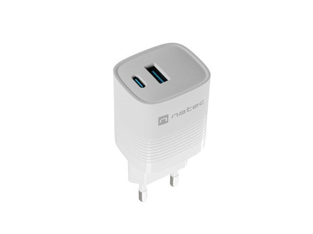 NATEC RIBERA GAN CHARGER 1X USB-A + 1X USB-C 30W WHITE