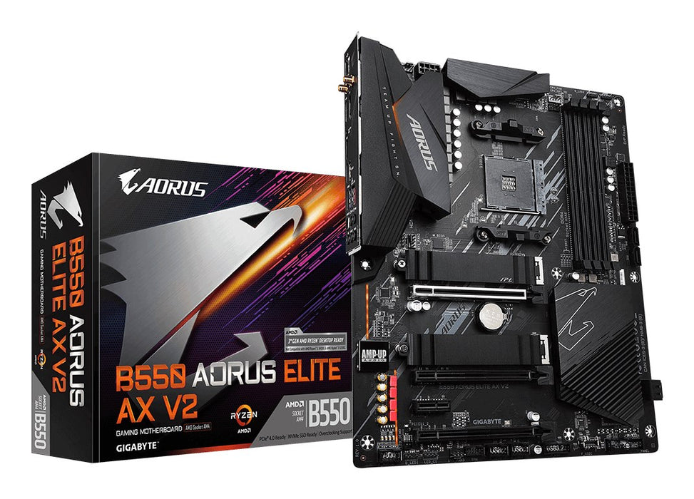 GIGABYTE B550 AORUS ELITE AX V2 Motherboard - AMD Ryzen 5000 CPUs, 12+2 Phases VRM, up to 4733MHz DDR4, 1xPCIe 4.0 + 1xPCIe 3.0 M.2, Wi-Fi 6E, 2.5GbE