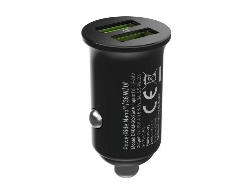 Green Cell Autoladegert 36W GC PowerRide Nano36 mit 2x USB-A Ultra Charge Schnellladung