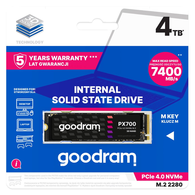 Goodram PX700 SSD SSDPR-PX700-04T-80 internes Solid-State-Laufwerk 4 TB M.2 PCI Express 4.0 NVMe 3D NAND
