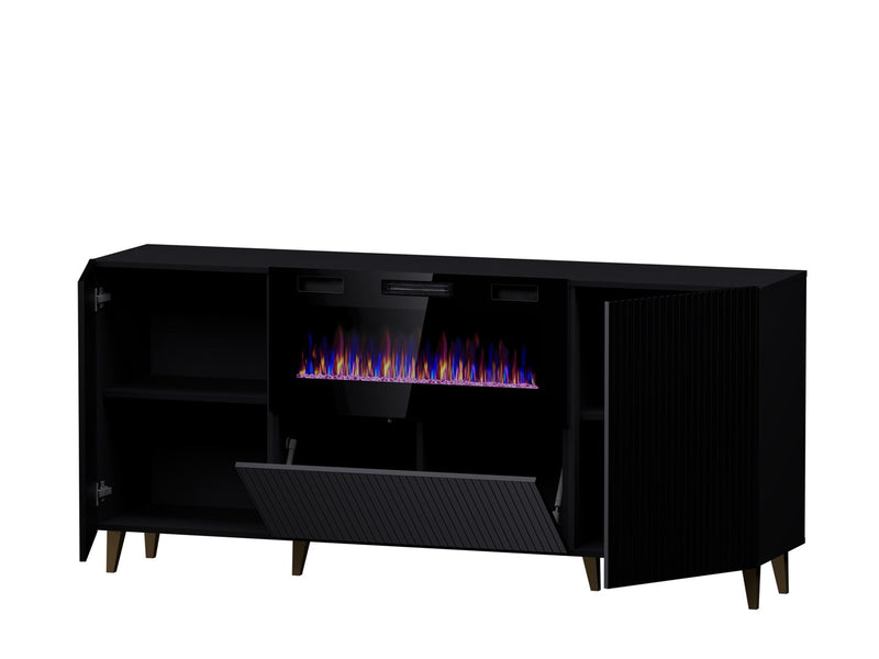 Kommode PAFOS mit Elektrokamin 180x42x82 cm mattschwarz