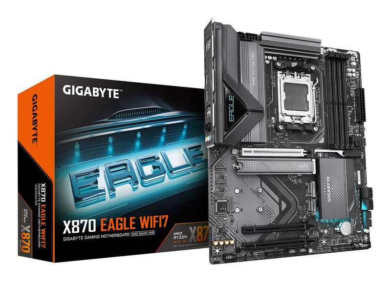 GIGABYTE X870 EAGLE WIFI7 Motherboard - Supports AMD Ryzen 9000 CPUs, 14+2+2 phases VRM, up to 8000MHz DDR5 (OC), 1xPCIe 5.0 + 2xPCIe 4.0, Wi-Fi 7, 2.