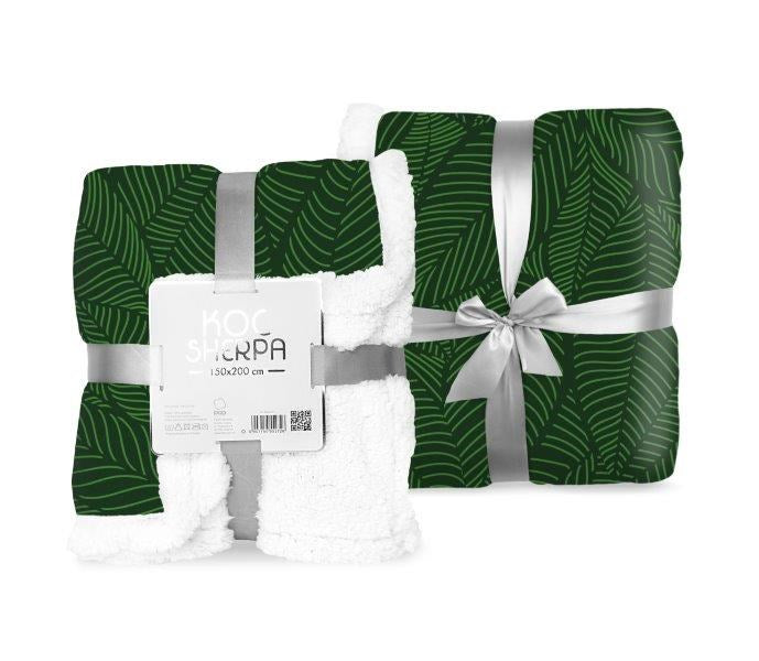 SHERPA 150cmx200cm fleece blanket with lambskin green leaves 048 Christmas gift blanket
