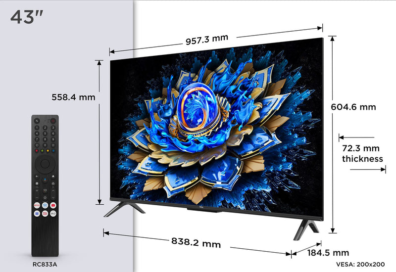 TCL T69C 43T69C TV 109.2 cm (43") 4K Ultra HD Smart TV Wi-Fi Black 350 cd/m2