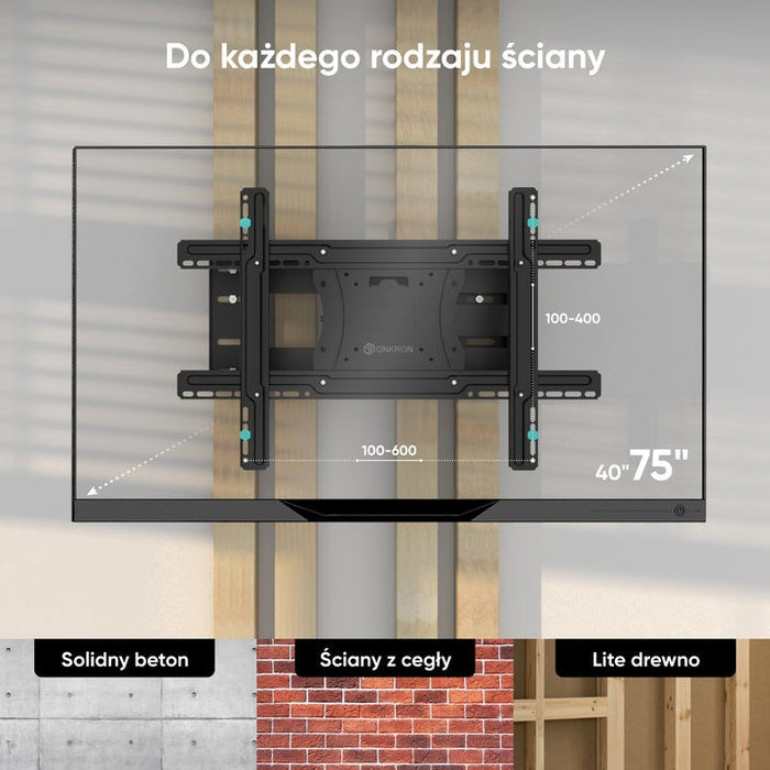 ONKRON Tilting and swiveling TV bracket for 40"-75" max 68 kg, black