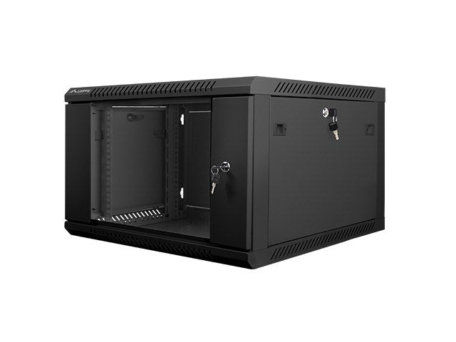 Lanberg wall-mounted installation rack cabinet 19'' 6U 600x600mm black (glass door)