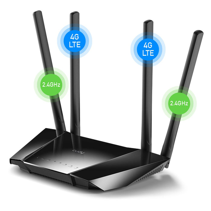 Wireless router CUDY LT400 EU Wi-Fi 300 Mbps 2.4 GHz 4G LTE SIM Black