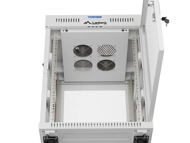 FREESTANDING 19" RACK CABINET 15U 600 × 600 GREY, PERFORATED DOOR, LCD, LANBERG (FLAT PACK)