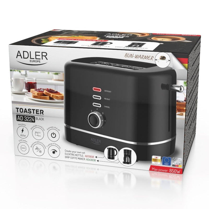 Adler AD 3224b Toaster mit Brötchenaufsatz 7 Bräunungsstufen schwarz