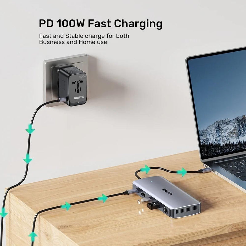 UNITEK HUB ACTIF USB-C 10GBPS, M.2, HDMI, PD 100W