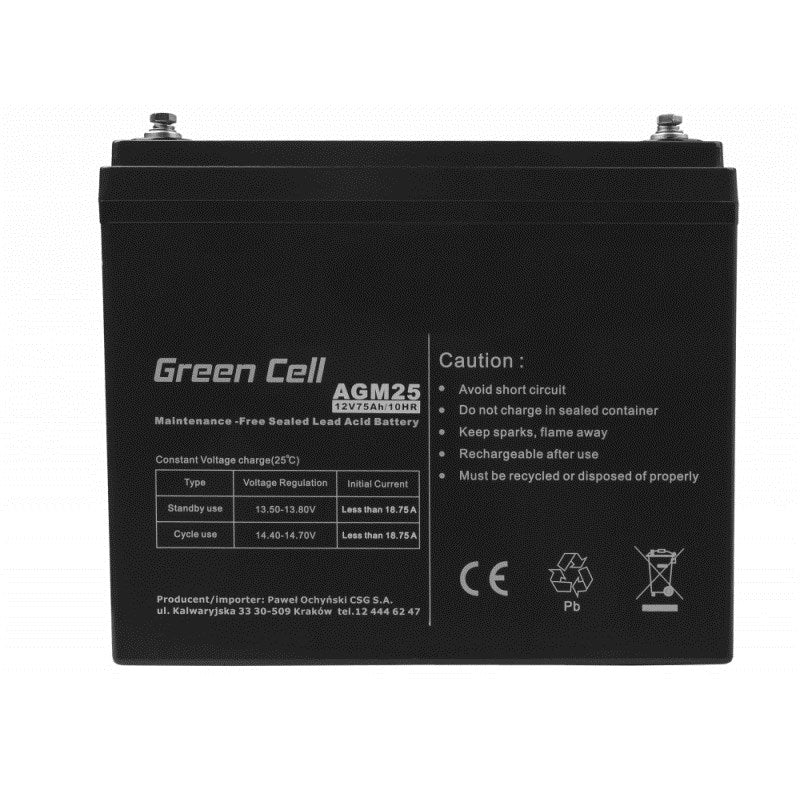 Green Cell AGM25 USV Akku Bleisäure (VRLA) 12 V 75 Ah