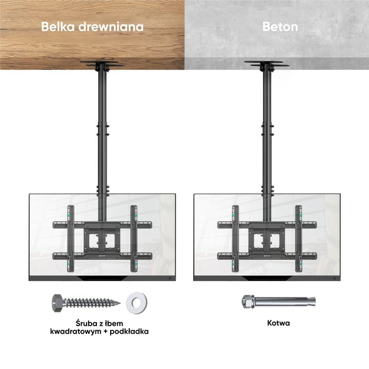 ONKRON Ceiling mount for TV 32"-80" max 68 kg, tilt-swivel, black