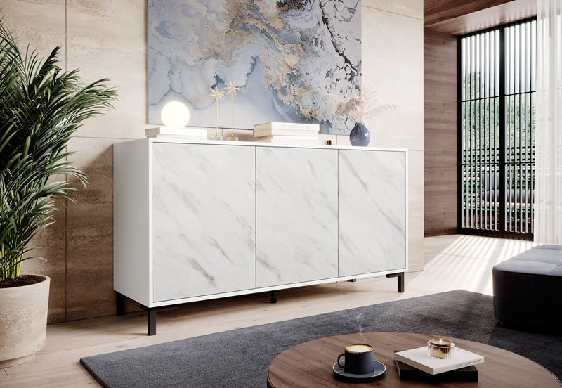 Commode MARMO 3D 150x45x80,5 cm blanc mat/marbre blanc