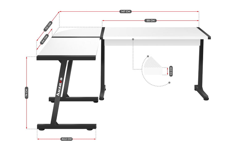 GAMING DESK HUZARO HERO 6.0 WHITE