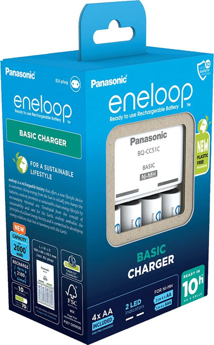 Battery charger PANASONIC Eneloop Basic BQ-CC51 + 4x AA 2000 mAh (K-KJ51MCD40E)