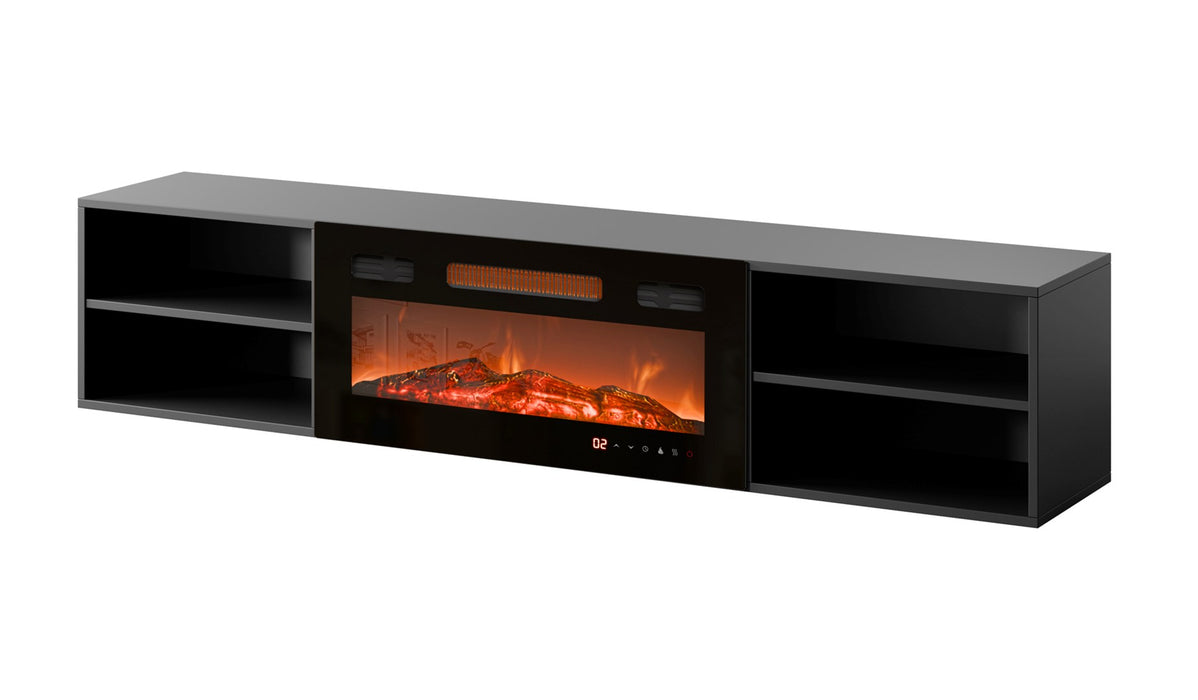 RTV cabinet POLO 180x33x39 black + fireplace black
