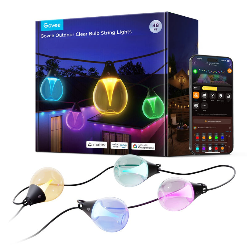 Govee H7025 RGBICW Outdoor LED String Lights, 14.63m, 2.4GHz Wi-Fi + Bluetooth