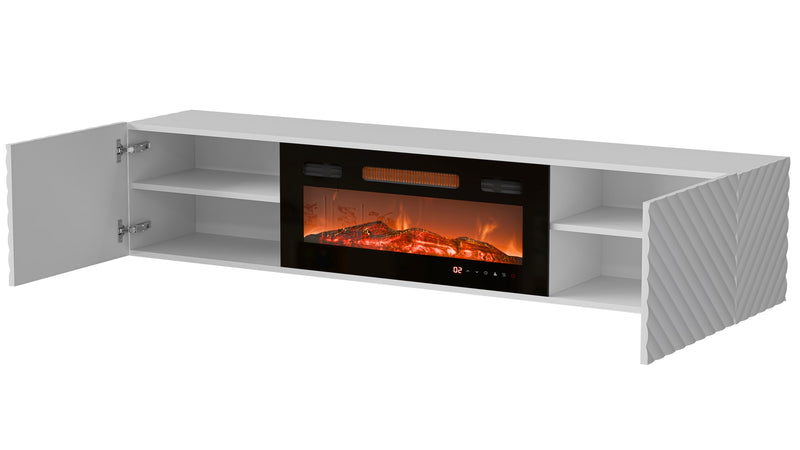 Cama RTV cabinet LARA 183x35x37 white matt + black fireplace
