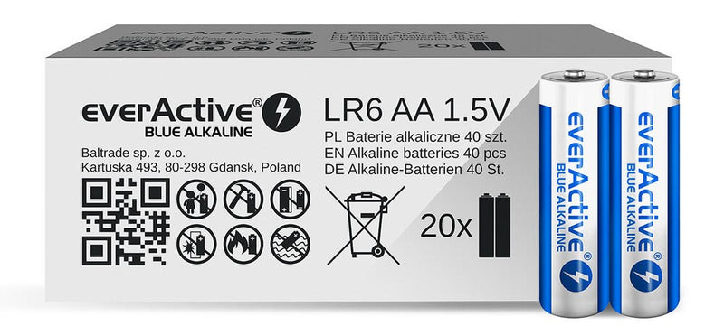 Alkaline batteries everActive Blue Alkaline LR5 AA  - carton box - 40 pieces, limited edition