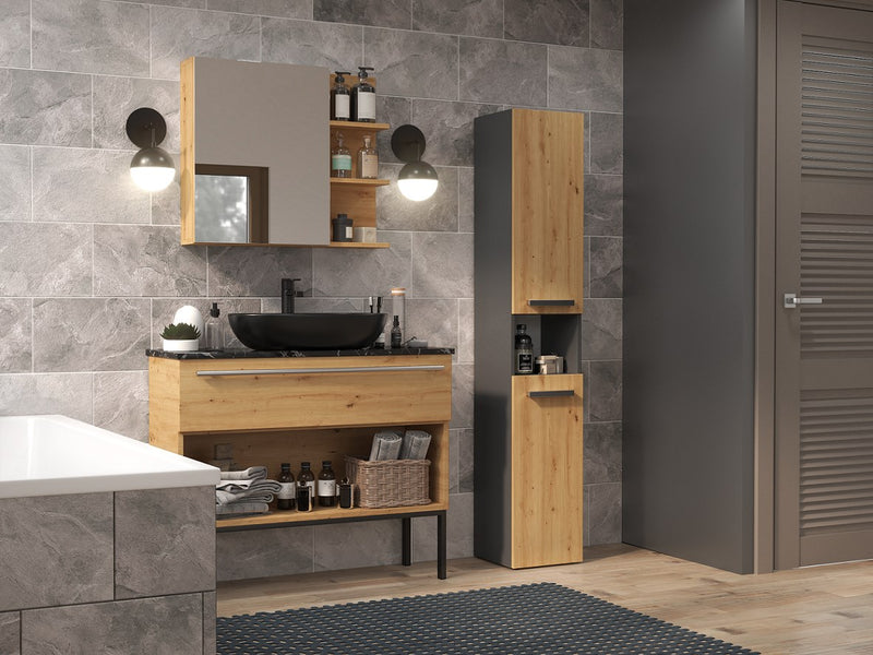 Topeshop NEL III ANT/ART bathroom storage cabinet Graphite, Oak