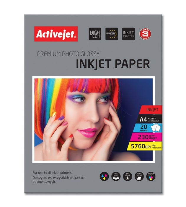 Activejet AP4-230G20 photo paper for ink printers; A4; 20 pcs