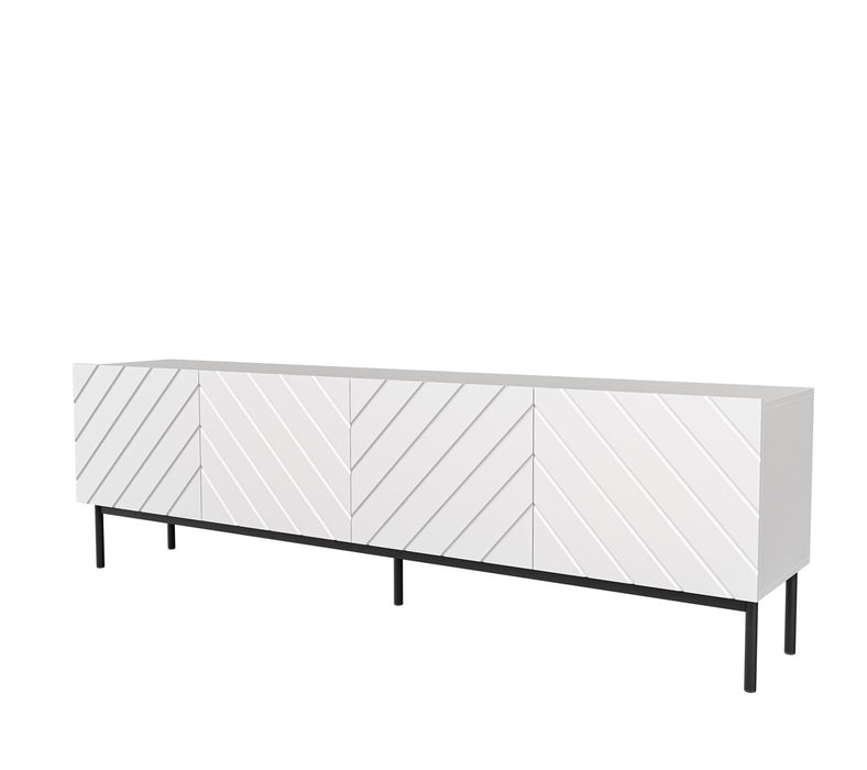 ABETO RTV cabinet on black steel frame 200x42x60 white/gloss white
