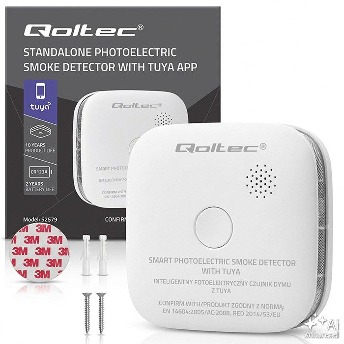 Qoltec 52579 Wireless smoke detector with battery | Tuya | Wi-fi | sensor service life 10 years | alarm 85dB | LED