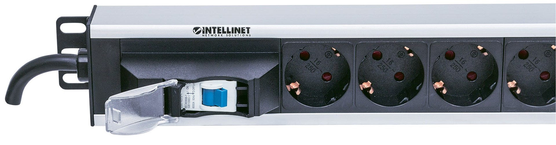 Intellinet Vertical Rackmount 12-Output Power Distribution Unit (PDU), EU CEE 7/3 Outlets, With Single Air Switch, No Surge Protection, Built-in 1.6m