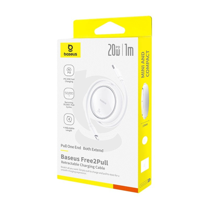 Baseus Free2Pull - 20 W USB-C to Lightning Retractable Cable, 1 m (white)
