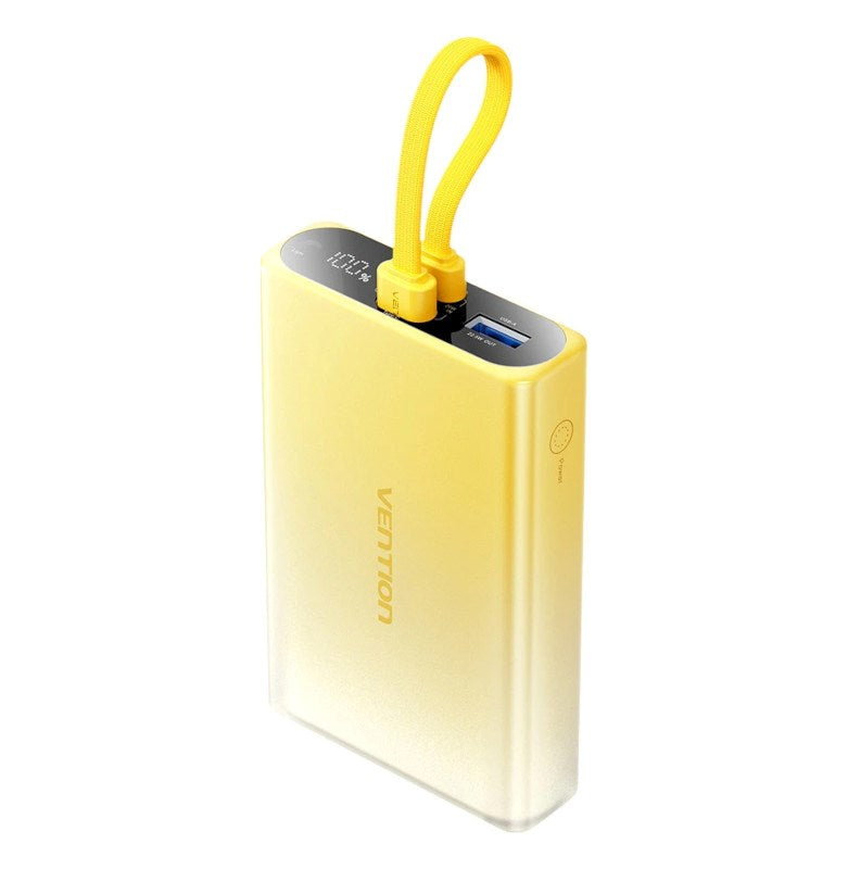 Vention 10000mAh power bank with LED display, USB-C + Lightning + USB-A, 22.5W (yellow)
