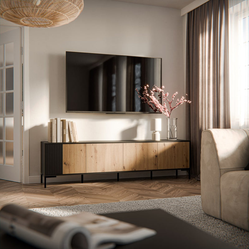 Cama MERCI RTV cabinet 200 x 40 x 54 cm black/oak artisan