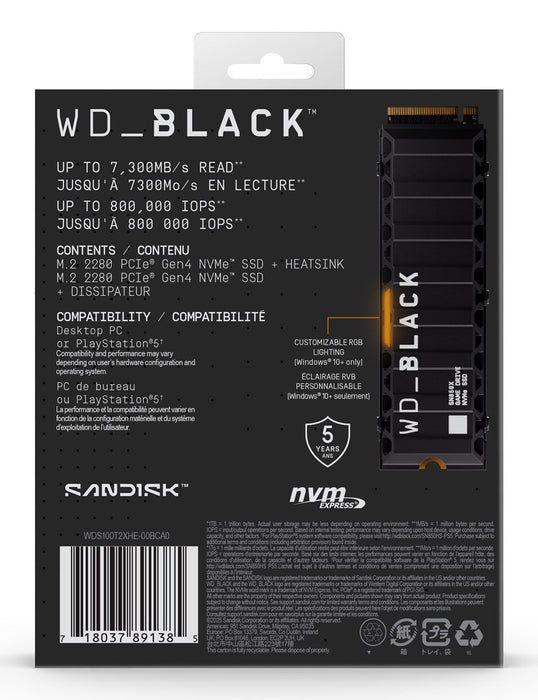 Western Digital Black WD_BLACK™ SN850X NVMe™ SSD POWERED BY SANDISK 1 TB, [With Heatsink]