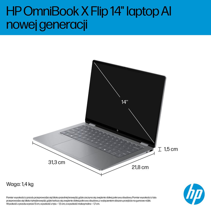 HP OmniBook X Flip Next Gen AI 14-fk0020nw Copilot+ PC 2-in-1 14", AMD Ryzen AI 5 340, 2K touchscreen, 16 GB LPDDR5x-SDRAM, 512 GB SSD, Wi-Fi 7 (802.1