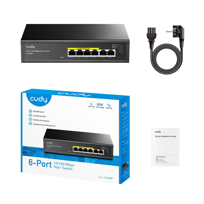Cudy FS1006P network switch Fast Ethernet (10/100) Power over Ethernet (PoE) Black