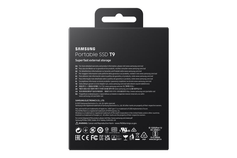Samsung T9 MU-PG4T0B - SSD - encrypted - 4 TB - external (portable) - USB 3.2 Gen 2x2 (USB-C connector) - 256-bit AES - black