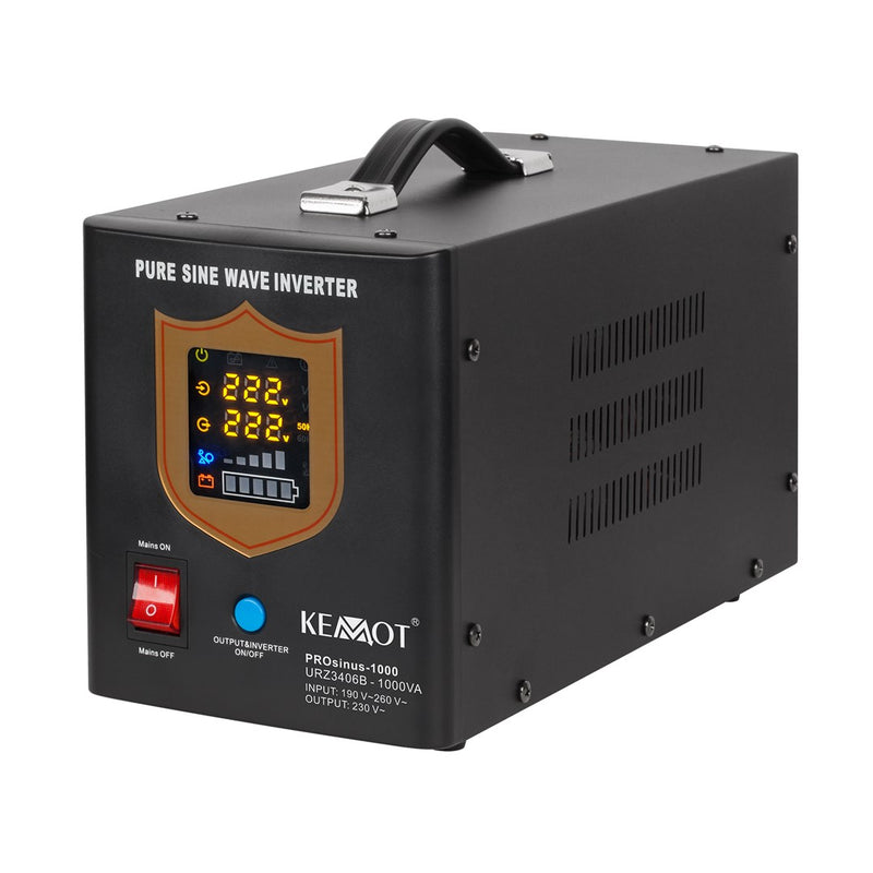 KEMOT PROsinus-1000 UPS – a pure sine wave inverter with a 12V charging function, 230V, 1000VA/700W – black