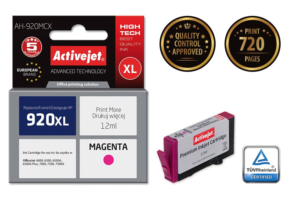 Activejet AH-920MCX Ink Cartridge (replacement for HP 920XL CD973AE; Premium; 12 ml; magenta)
