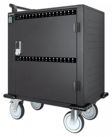 Manhattan iPad to 13", MacBook Air to 13" & Chromebook to 14" 32-bay Charging Trolley/Cart via USB-C, Also other tablets/smartphones (with device to U