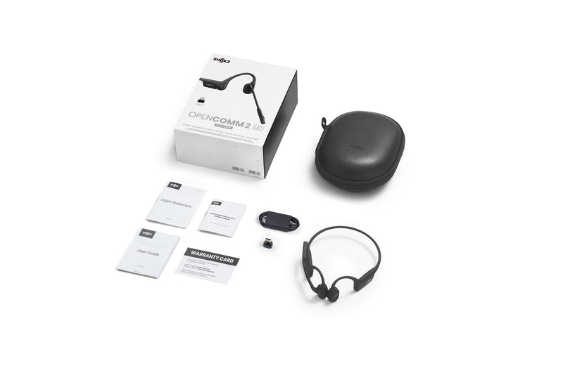 SHOKZ OpenComm2 UC 2025 Upgrade Wireless Bluetooth Bone Conduction Videoconferencing Headset with USB-C Charging Port and USB-C adapter | 16 Hr Talk T