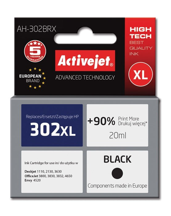 Activejet AH-302BRX ink for HP printer; HP 302XL F6U68AE replacement; Premium; 20 ml; black